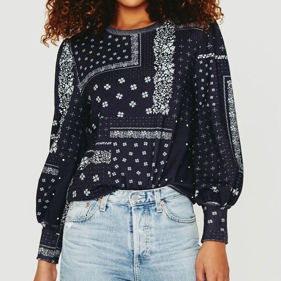 Ag Adriano Goldschmied Tops - AG Jeans Hailey Sweatshirt – Bandana Deep Navy, Women’s Large (US 10)